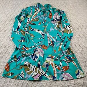 NIC+ZOE Tropical Leaf Print Button Front Shirt Dress Size S